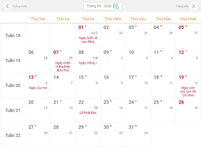 Lịch âm hôm nay - Lịch âm lịch, lịch dương lịch năm 2024