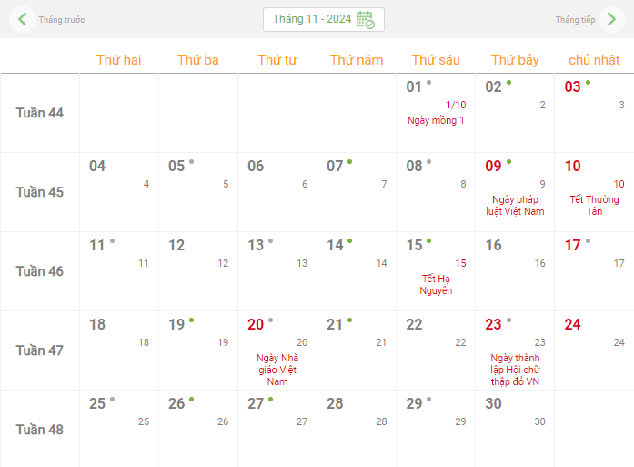 Lịch âm hôm nay - Lịch âm lịch, lịch dương lịch năm 2024