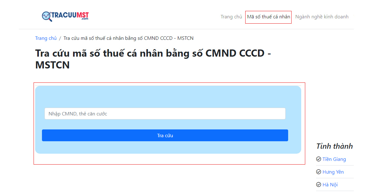 Hướng dẫn tra cứu Mã số thuế bằng CMND và CCCD mới