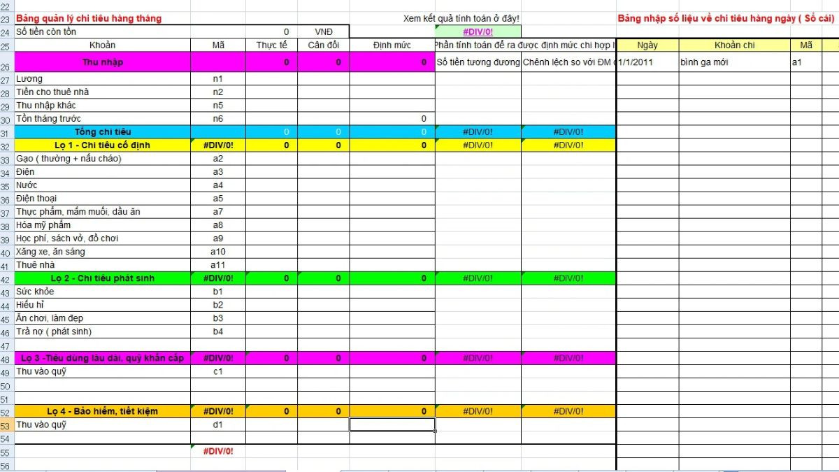 Mẫu lập bảng chi tiêu cá nhân Excel trong 1 tháng đơn giản