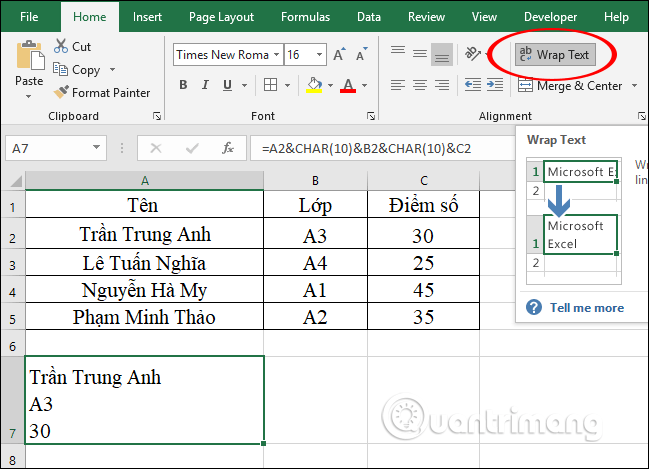 Cách gộp 2 cột Họ và Tên trong Excel không mất nội dung