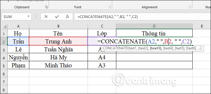 Cách gộp 2 cột Họ và Tên trong Excel không mất nội dung