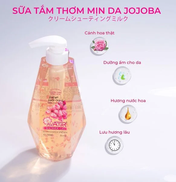 Sữa Tắm Thơm Mịn Da Jojoba Bông Hoa Avatar Jojoba Shower Gel 750ml