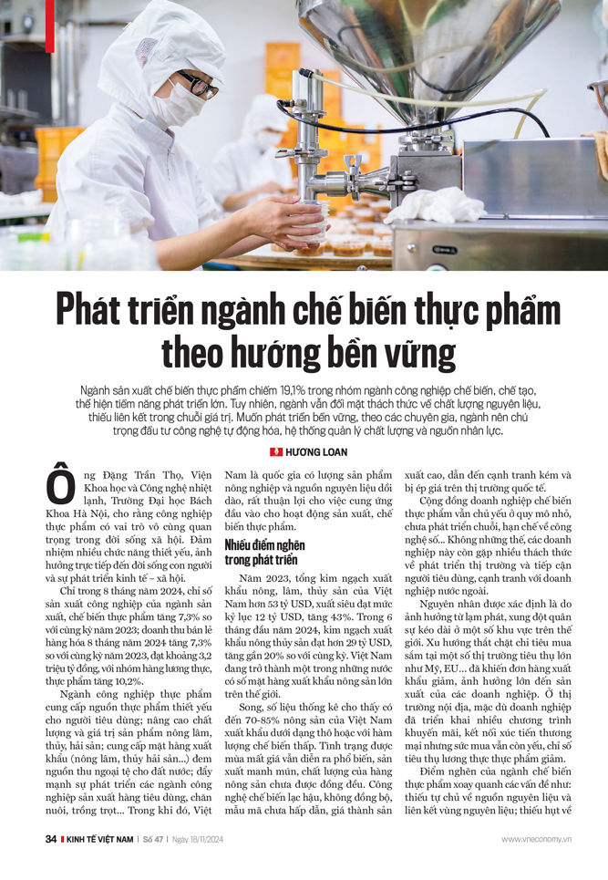 Phát triển ngành chế biến thực phẩm theo hướng bền vững - Nhịp sống kinh tế Việt Nam & Thế giới