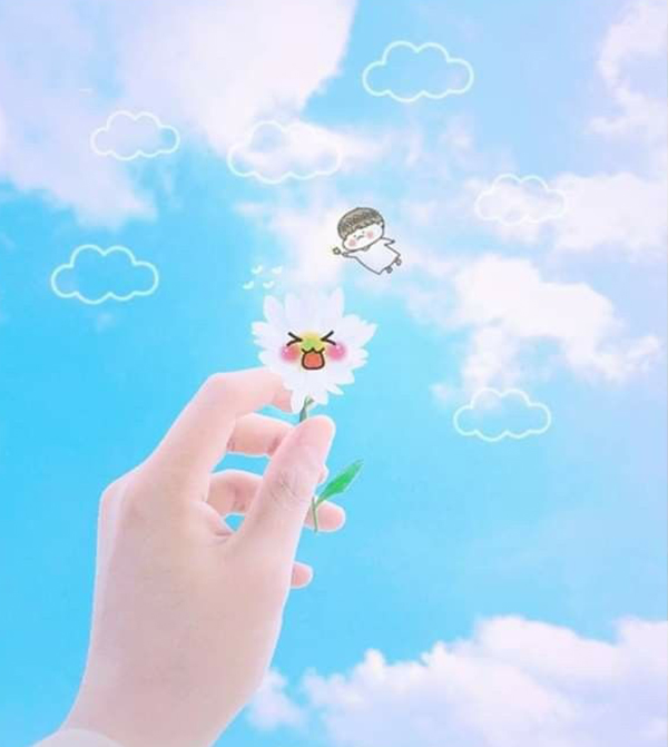Hình ảnh bầu trời có tay cầm hoa đẹp, bình yên nhất
