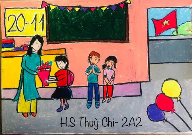101 bức tranh 20/11 vẽ thầy cô giáo và mái trường đơn giản đẹp nhất