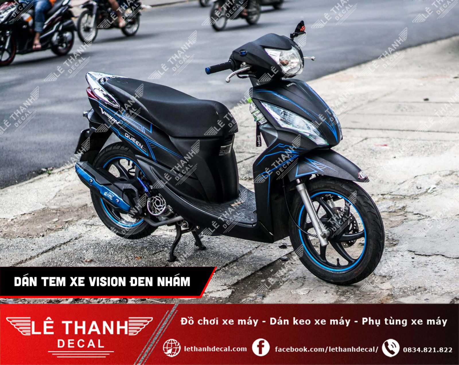 Dán tem xe Vision đen nhám cực chất