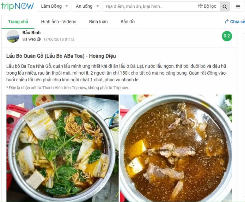 Review quán lẩu bò Ba Toa Quán Gỗ chính gốc ở Đà Lạt