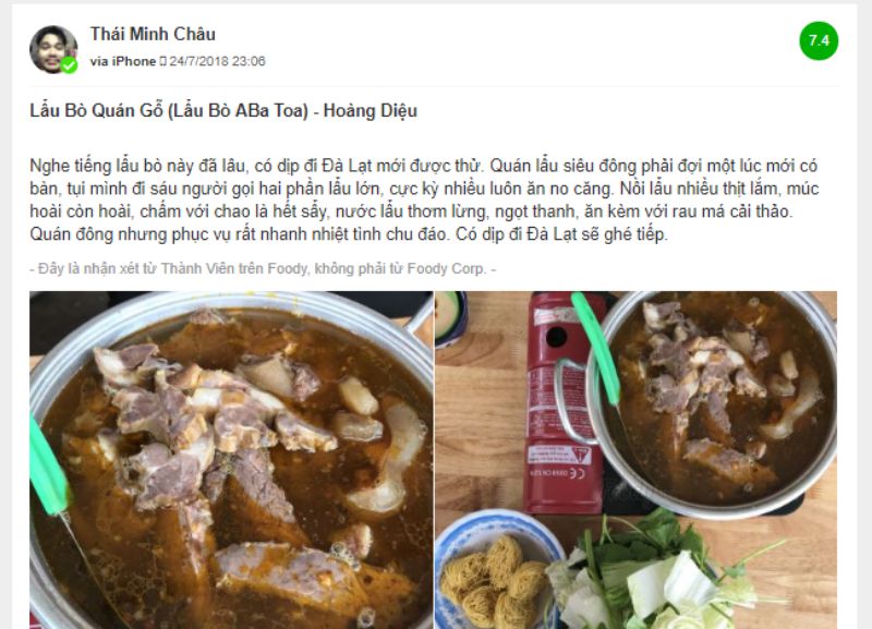 Review quán lẩu bò Ba Toa Quán Gỗ chính gốc ở Đà Lạt