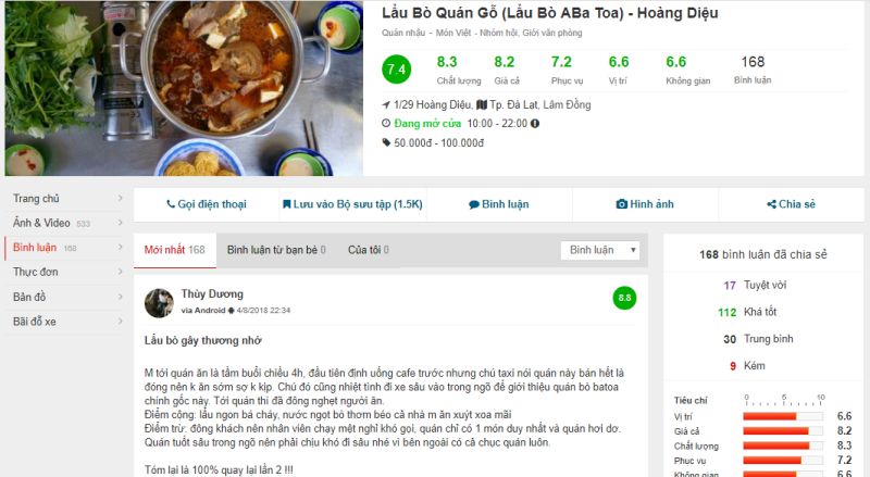 Review quán lẩu bò Ba Toa Quán Gỗ chính gốc ở Đà Lạt