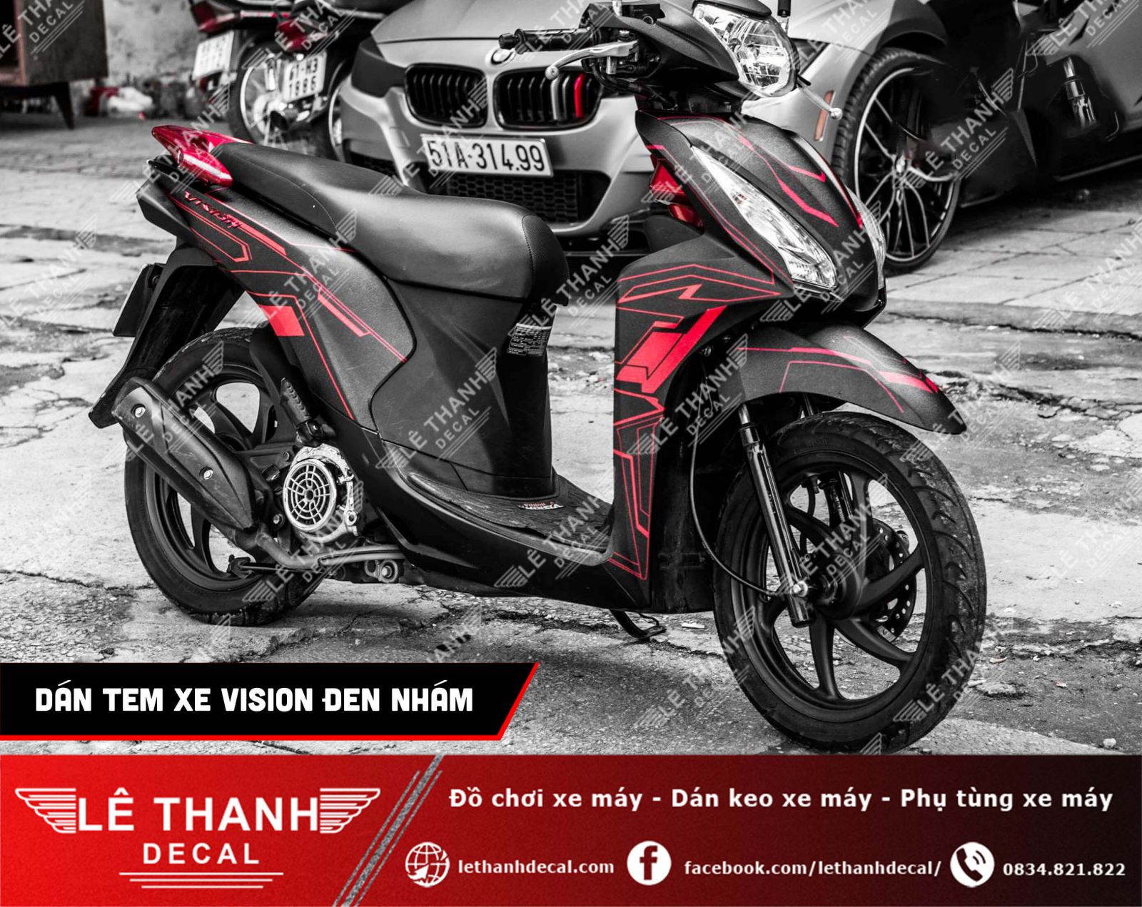 Dán tem xe Vision đen nhám cực chất