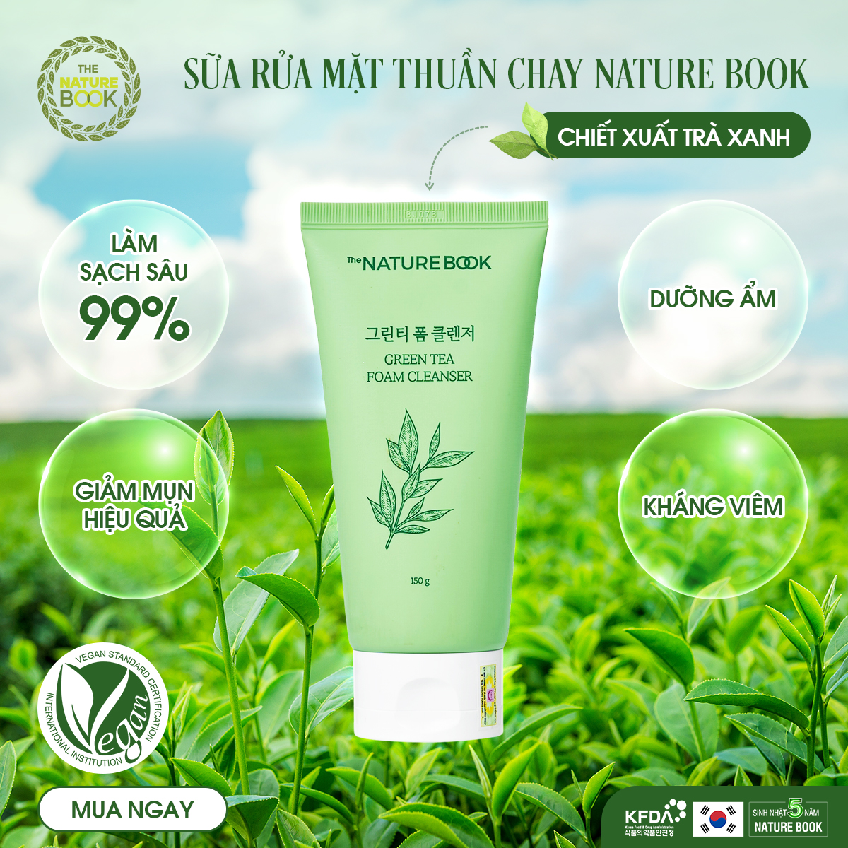 Sữa rửa mặt trà xanh The Nature Book Green Tea Foam Cleanser