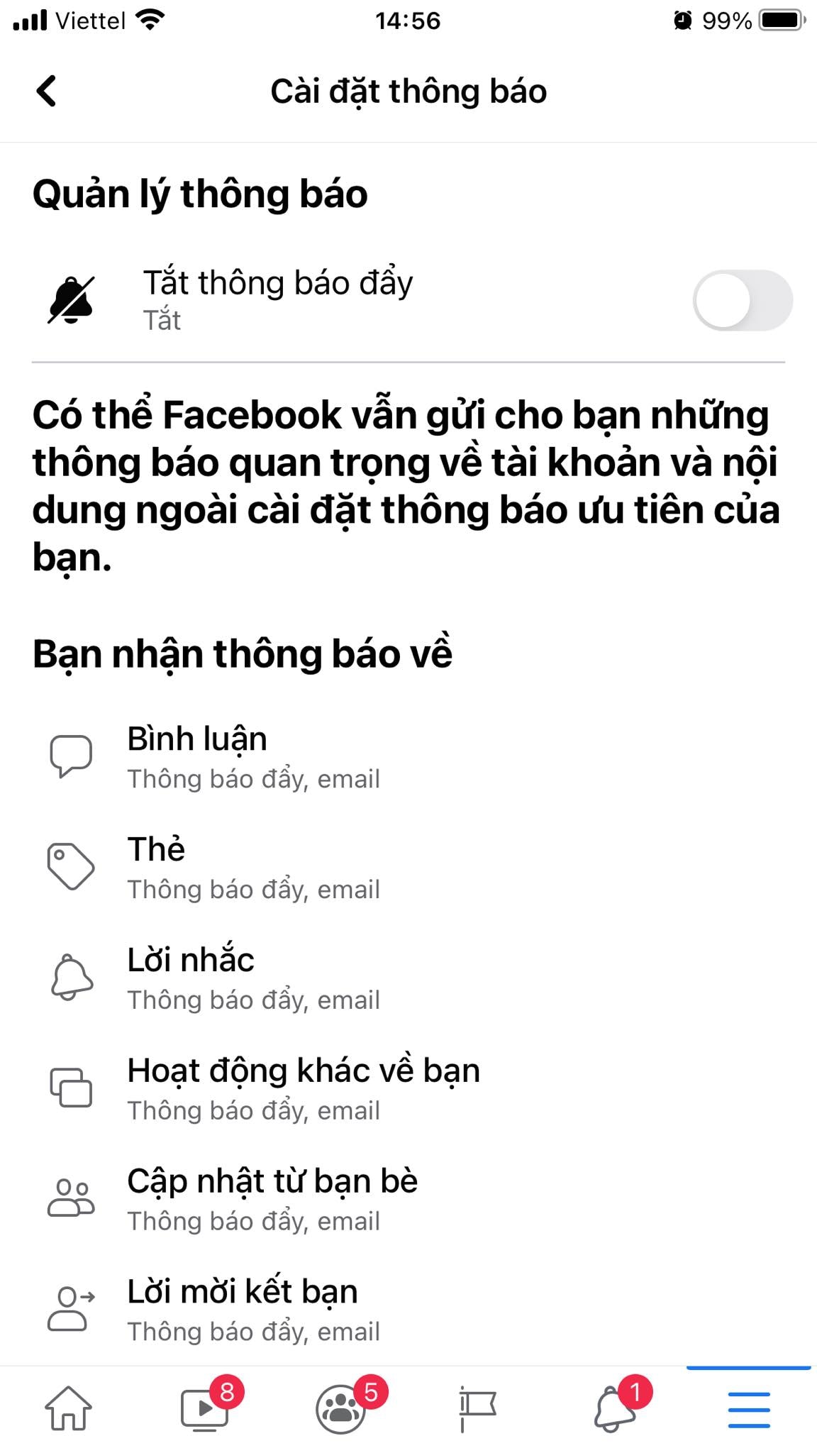 Cách tắt thông báo Facebook trên điện thoại