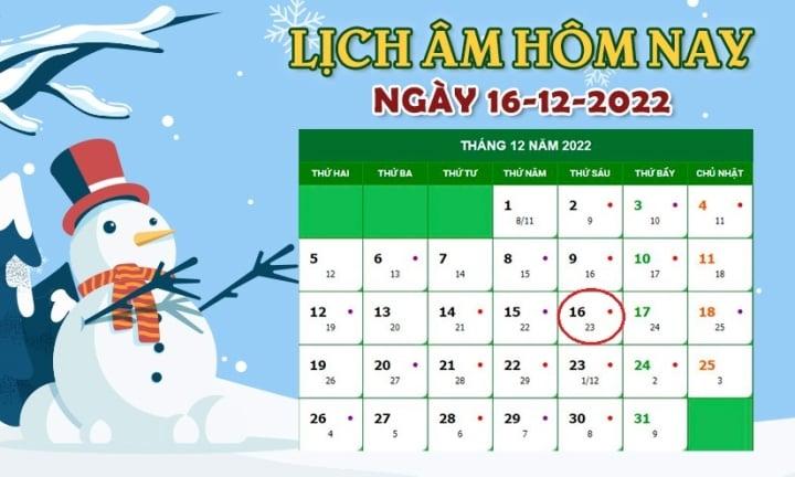 Lịch âm 16/12 - Tra cứu lịch âm hôm nay thứ 6 ngày 16/12/2022