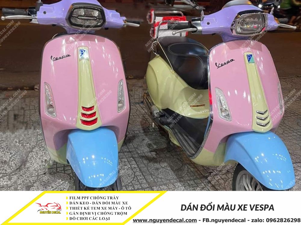 Dán decal đổi màu xe vespa