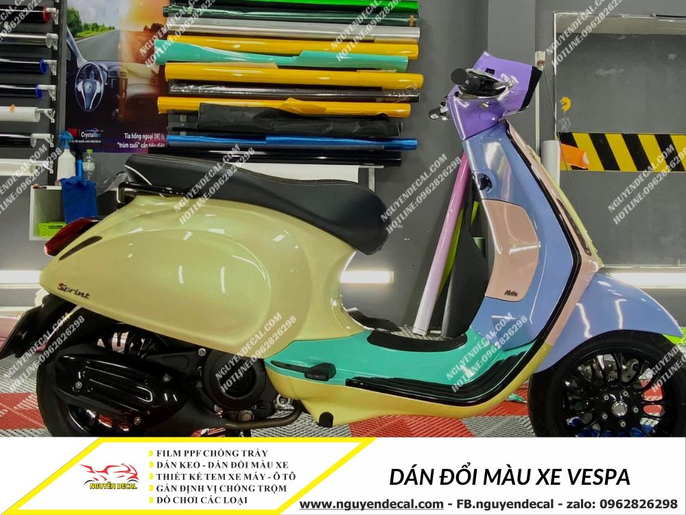 Dán decal đổi màu xe vespa